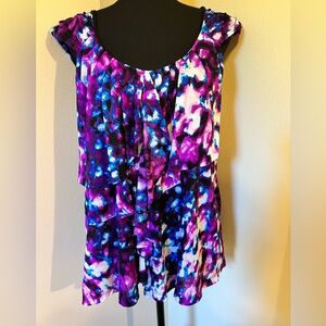 Worthington Cap Sleeve Ruffled with Black Sheer Under